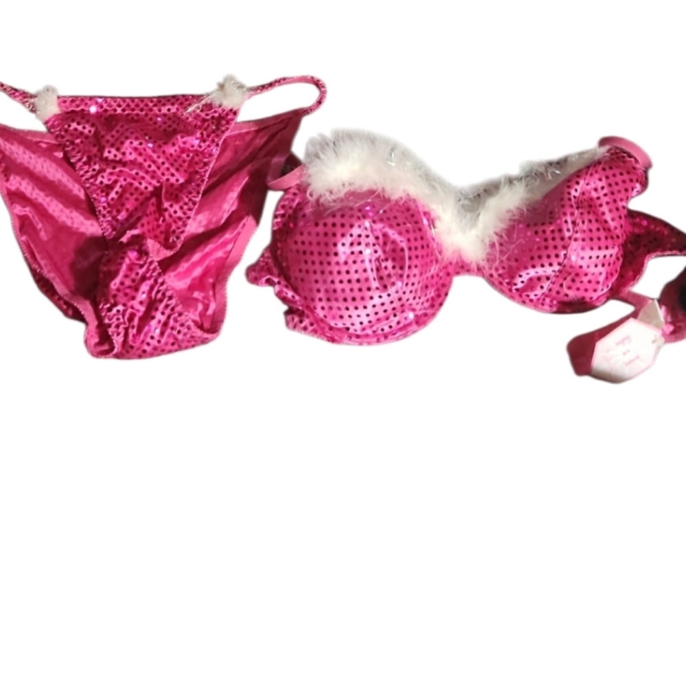 Set/Vintage 90s Shimmer Embellished String Bikinis And Bra Set 36 C Lg 7 90s